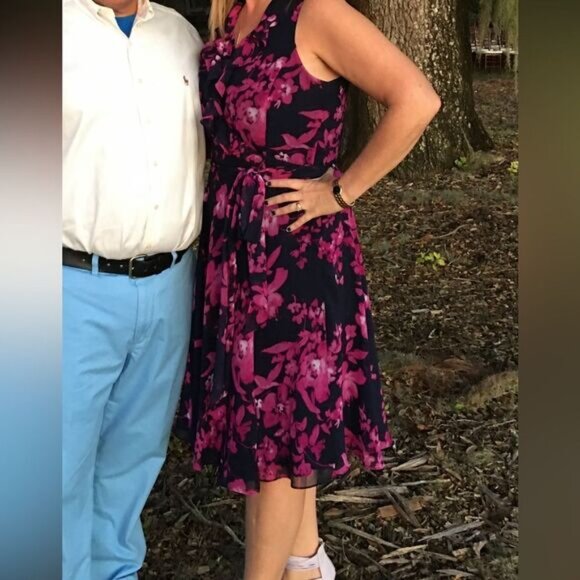 Ralph Lauren Sz 14  Floral Chiffon Ruffled Wrap Dress - Picture 2 of 11